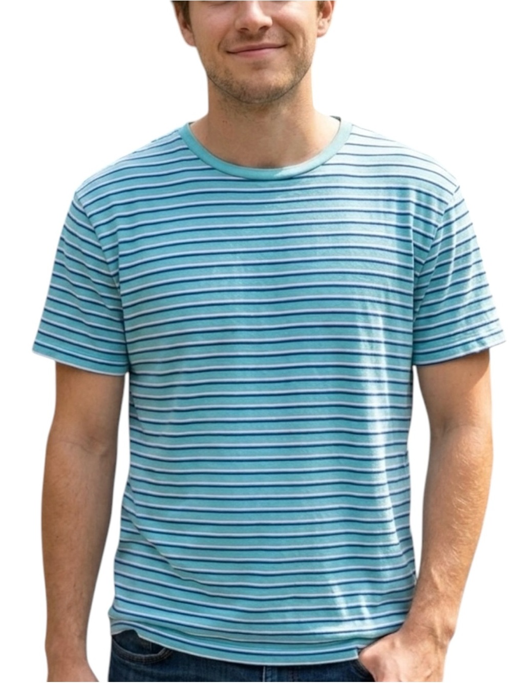 Retro Le Tigre Aqua Blue White Stripe TShirt Casual Preppy XL